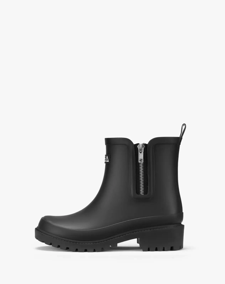 Women's Rubber Ankle Rain Boots with Side Zipper