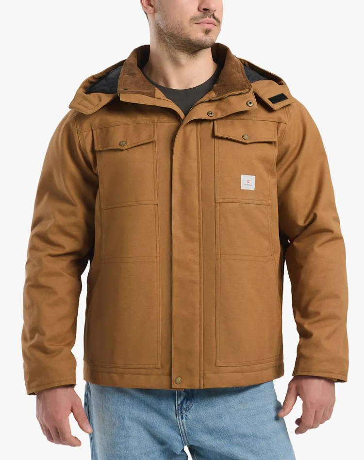 Men's Insulated Work Jacket with Detachable Hood
