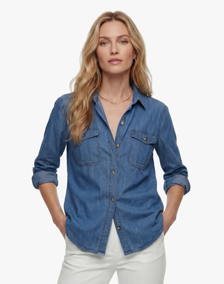 Women's Lightweight Denim Long Sleeve Chambray Shirt