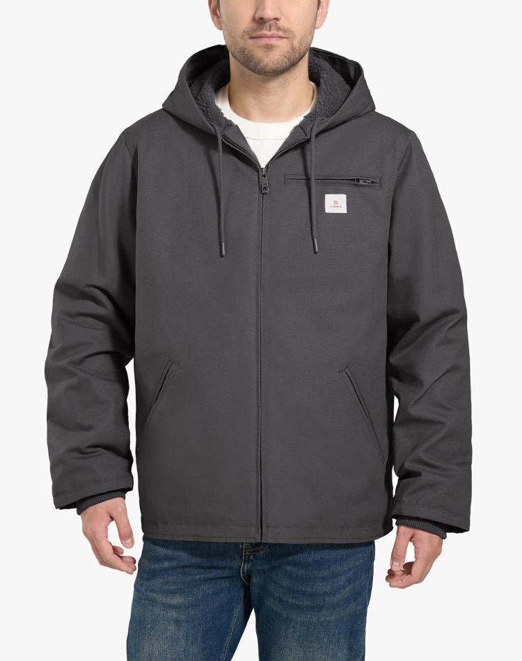 Men's Faux Sherpa Cotton Canvas Zip-Up Hooded Jacket
