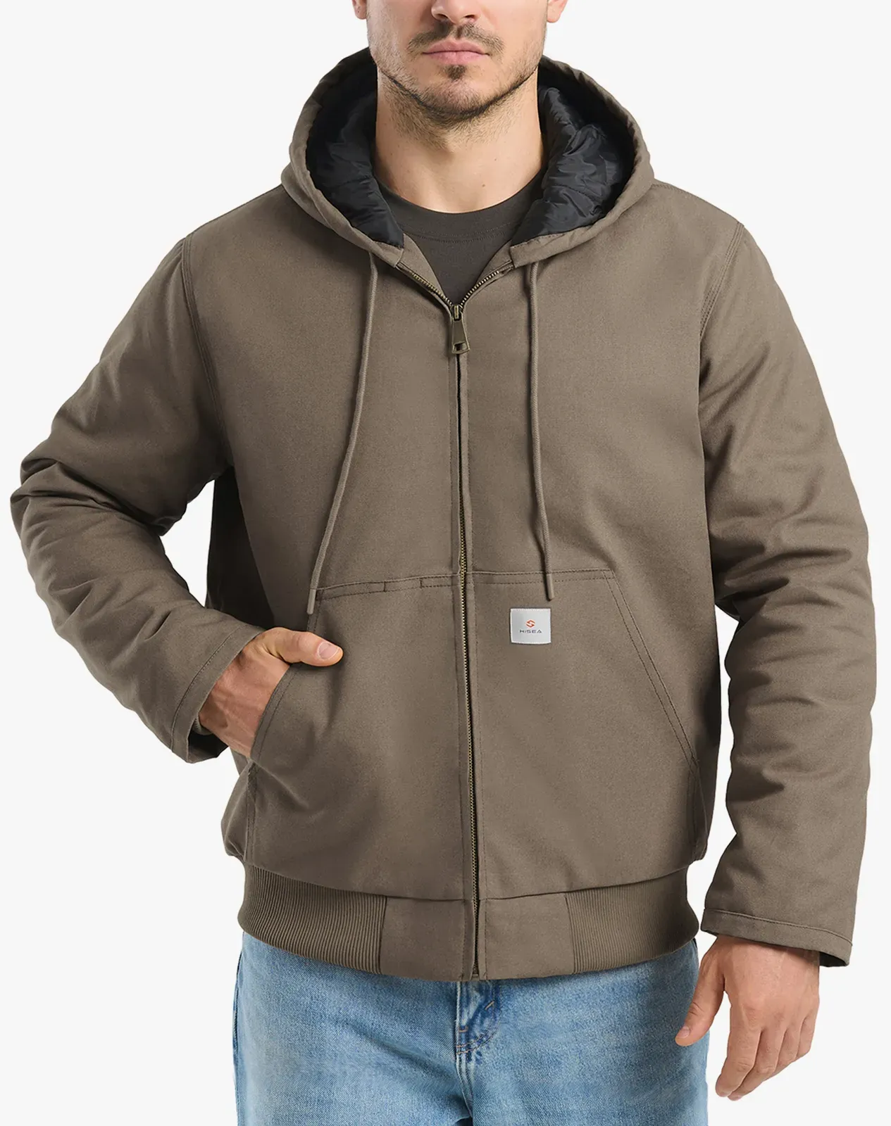 Grey Men's Insulated Canvas Hooded Work Jacket Thermax $84.99 | HISEA
