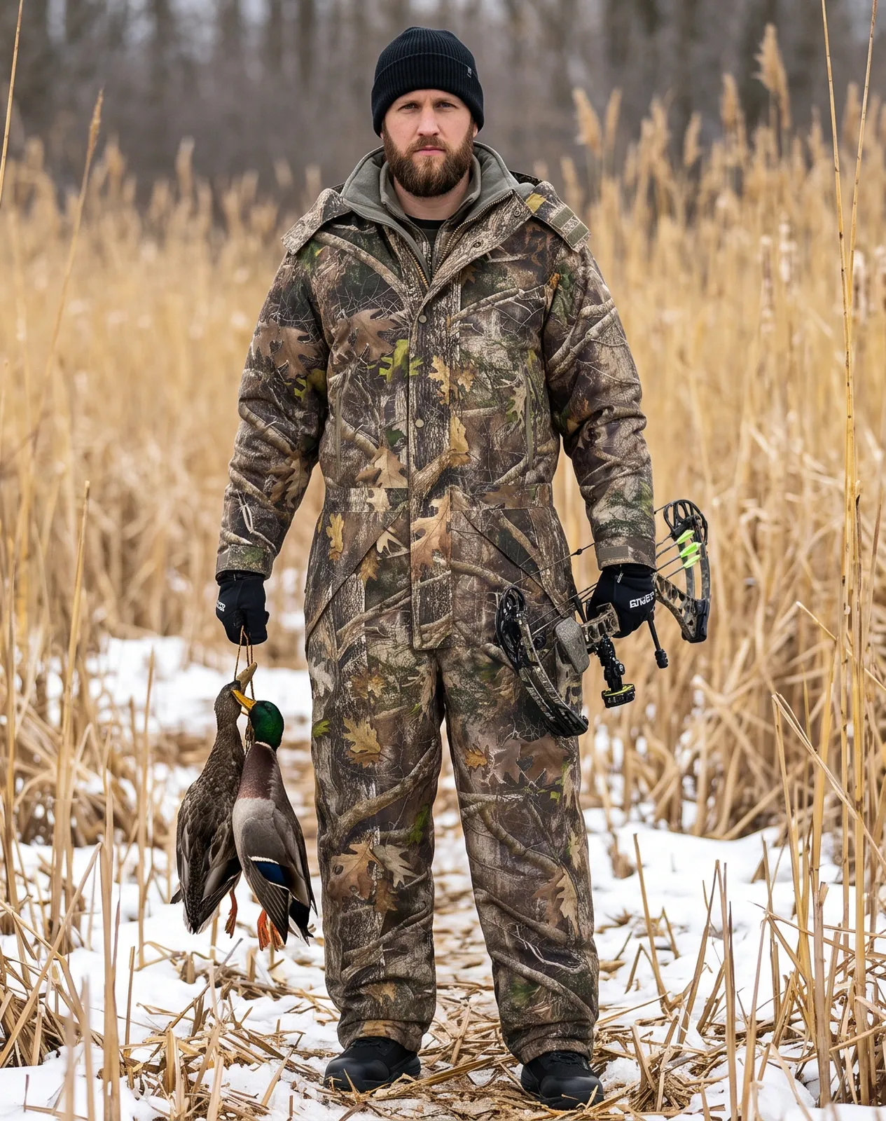 Men's Waterproof Camo Hunting Coveralls with Detachable Hood for GZ71MCP image 6