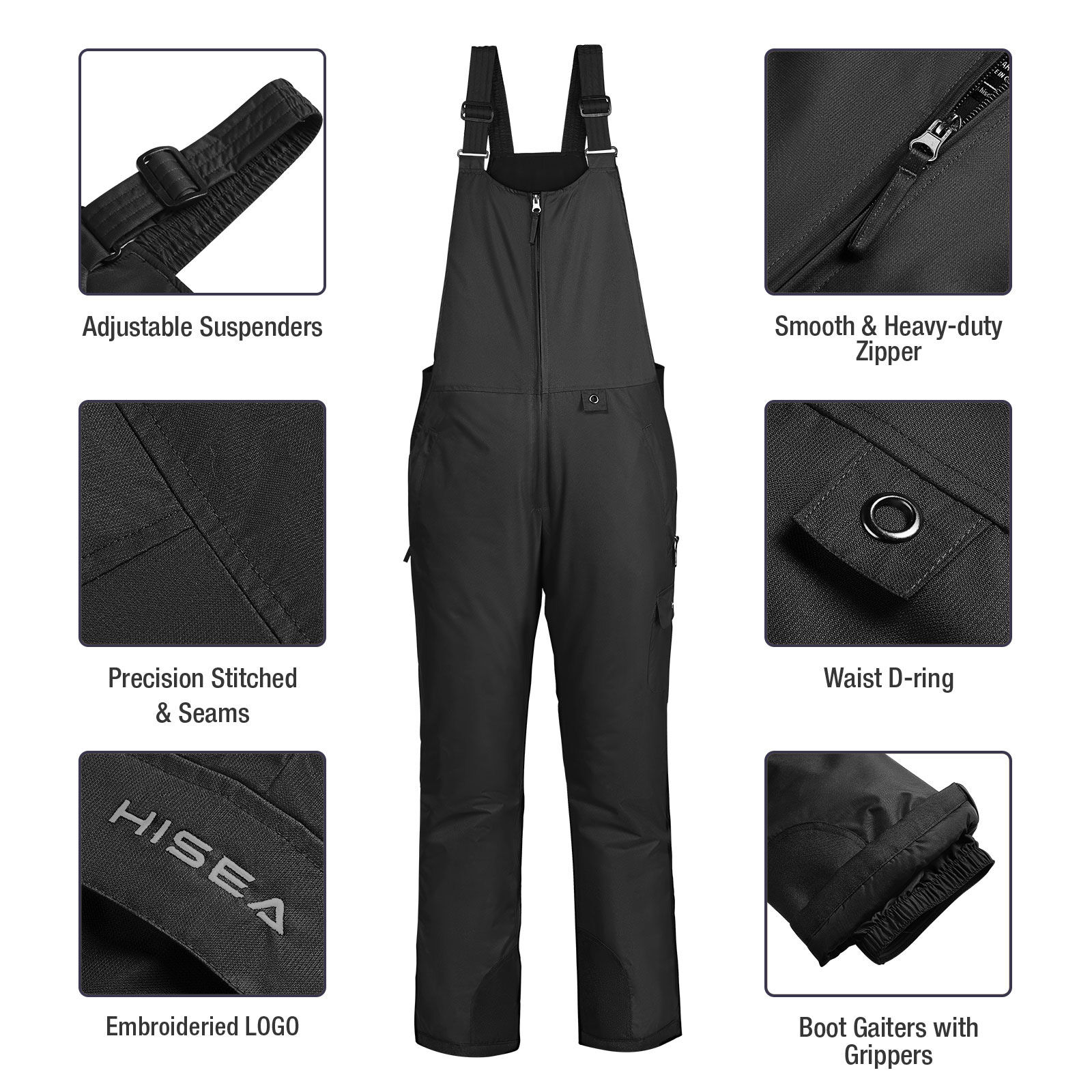 Black Women's Snow Bib Overalls for GZ02W image 4