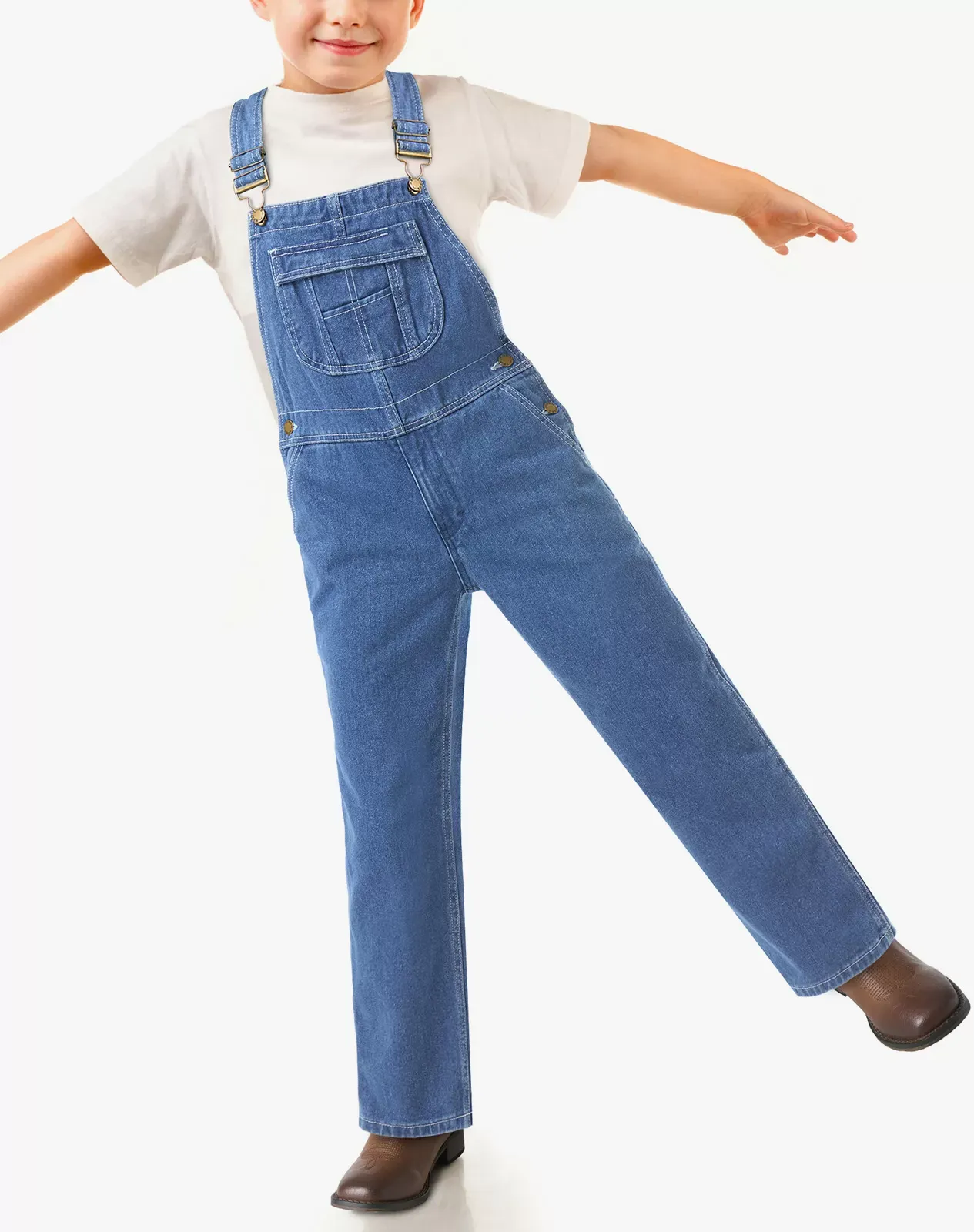 Brown Kids' Bib Denim Overall | HISEA