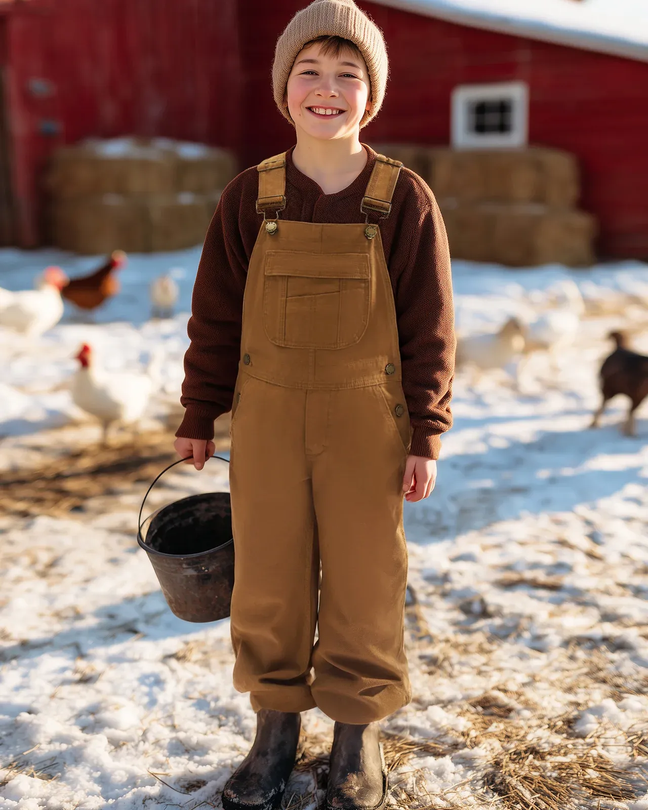 Brown Kids' Bib Denim Overall | HISEA