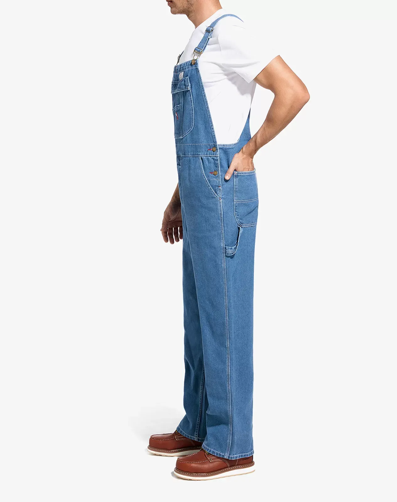 Stone washed blue Mens' Regular Fit Flexible Denim Bib Overall for GZ23MCP image 3