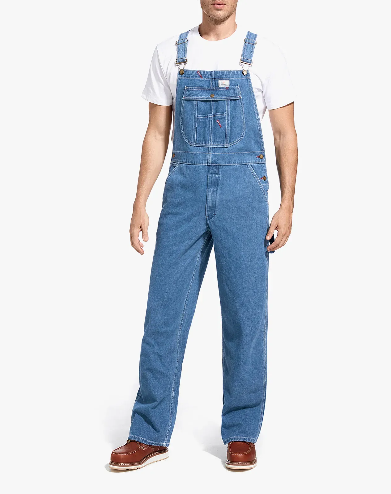 Stone washed blue Men's Regular Fit Flexible Denim Bib Overalls for GZ23MCP image 4
