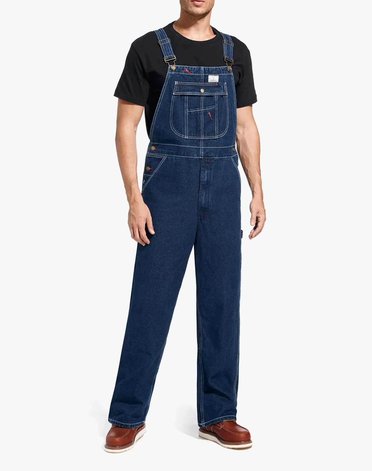 Navy Men's Regular Fit Flexible Denim Bib Overalls for GZ23MCP image 4