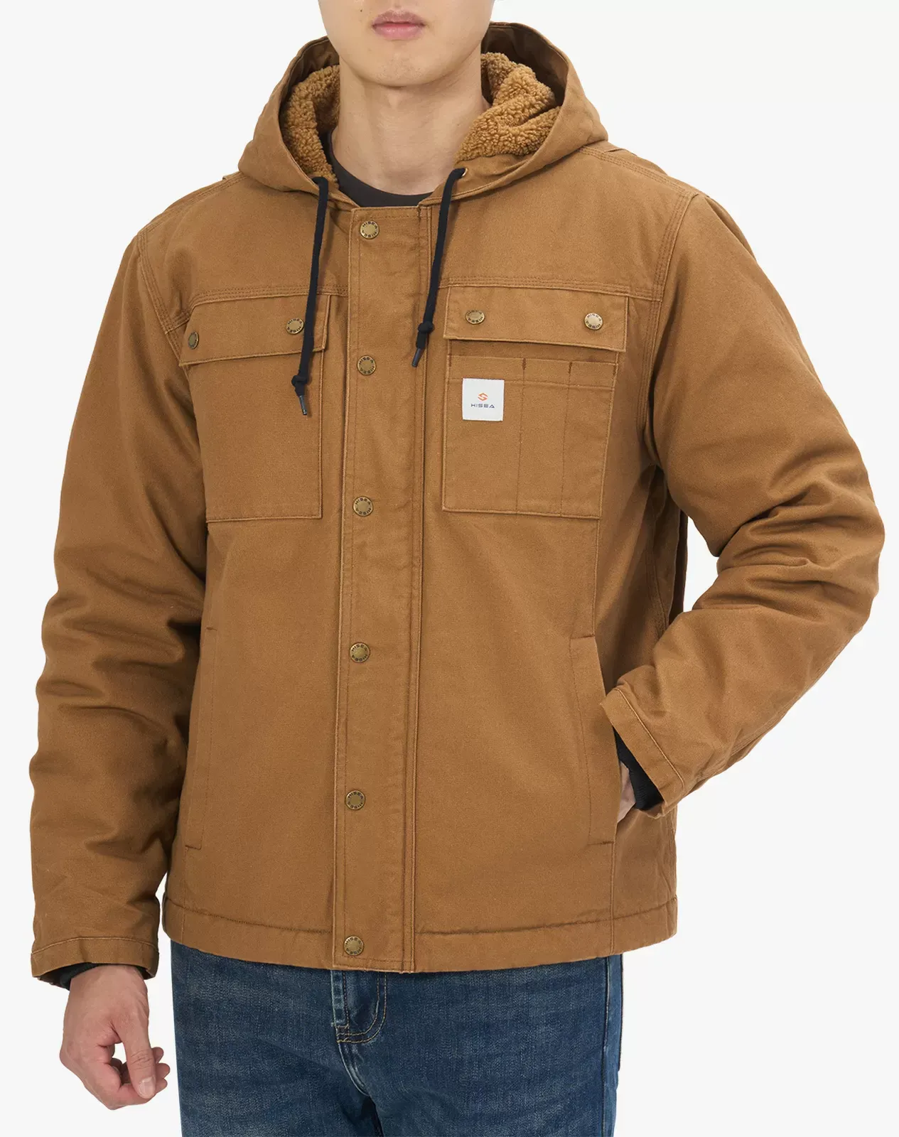 Brown Men's Insulated Work Jacket with Multiple Pockets | HISEA