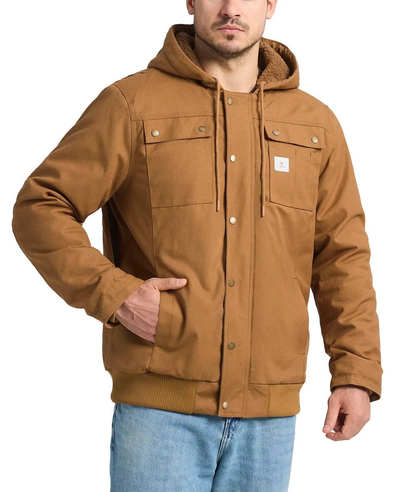 Brown Men's Insulated Work Jacket with Multiple Pockets for GZ24MCP image 1