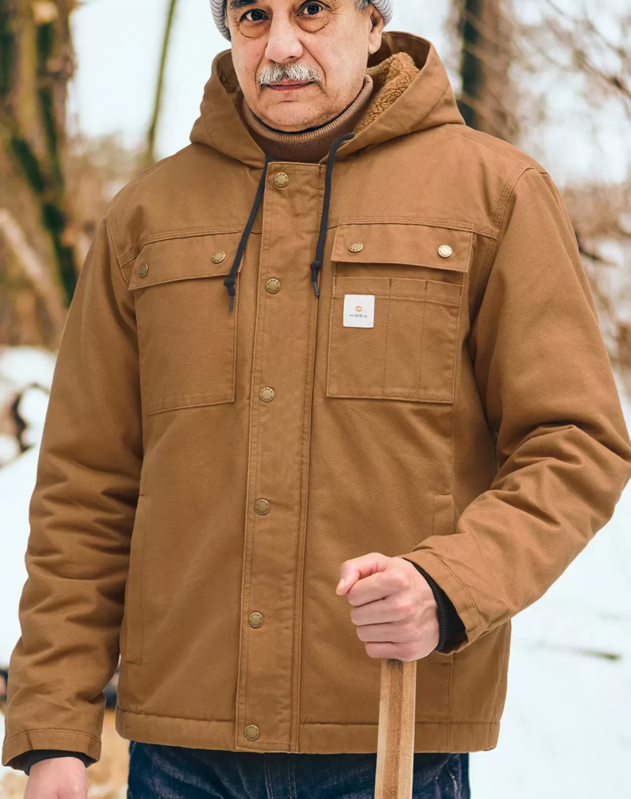 Brown Men's Insulated Work Jacket with Multiple Pockets for GZ24MCP image 6