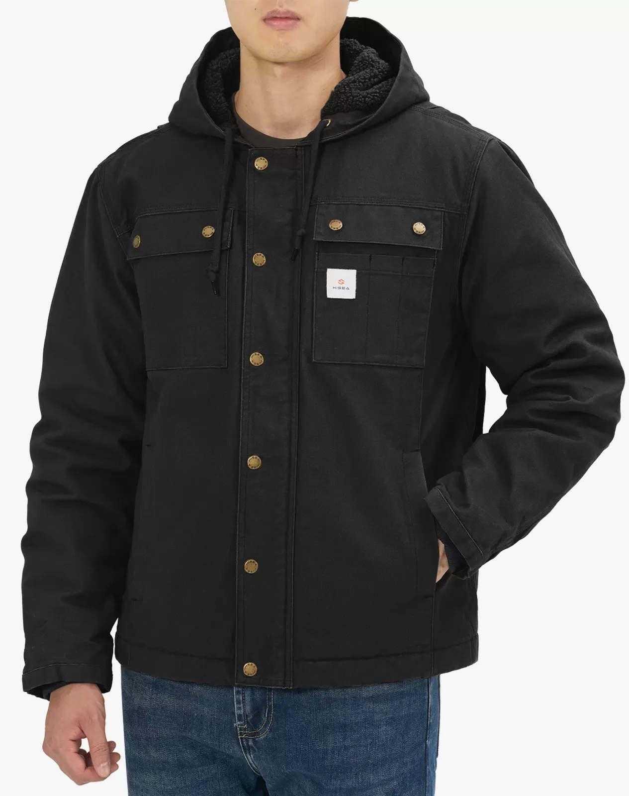 Black Men's Insulated Work Jacket with Multiple Pockets | HISEA