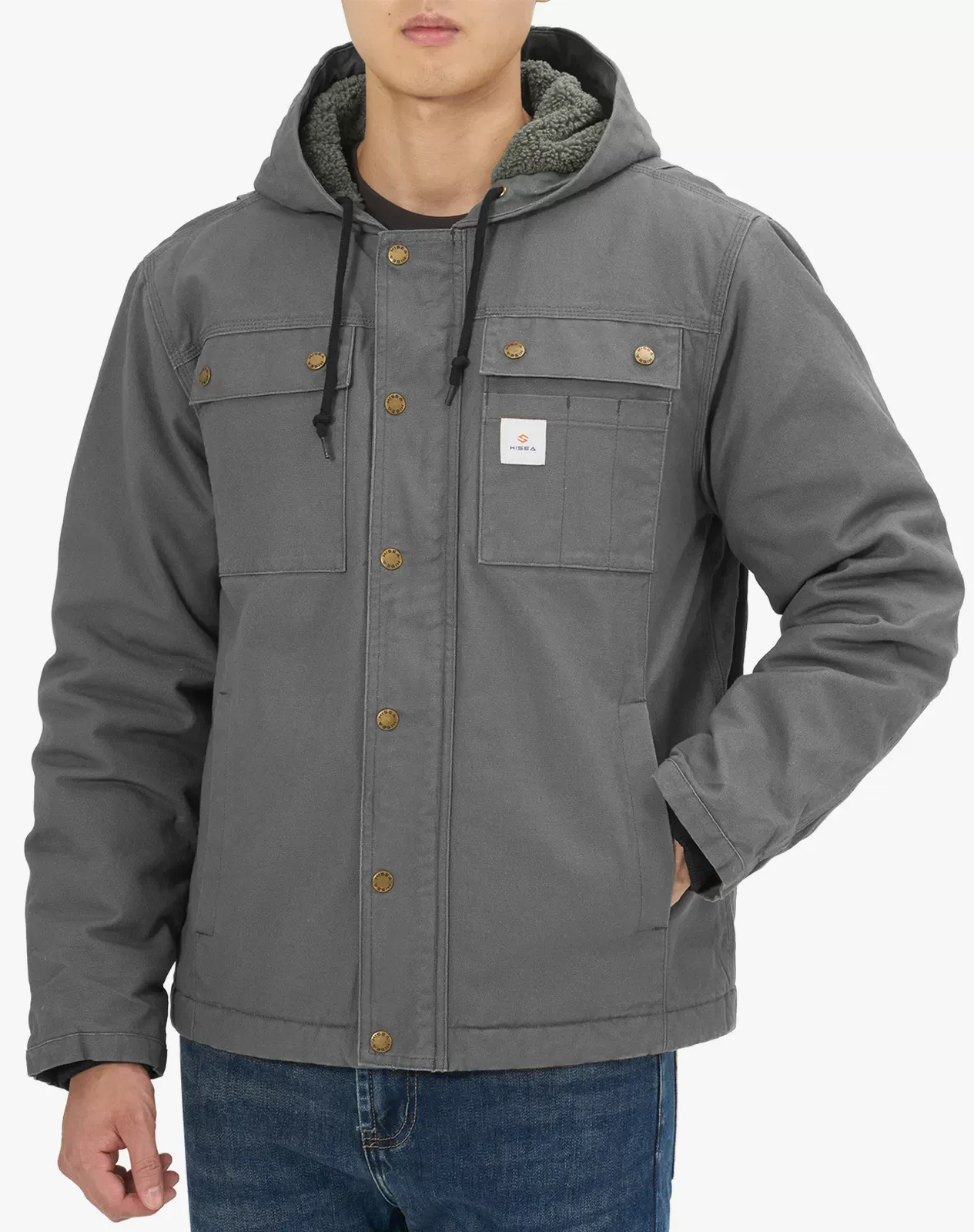 Grey Men's Insulated Work Jacket with Multiple Pockets | HISEA