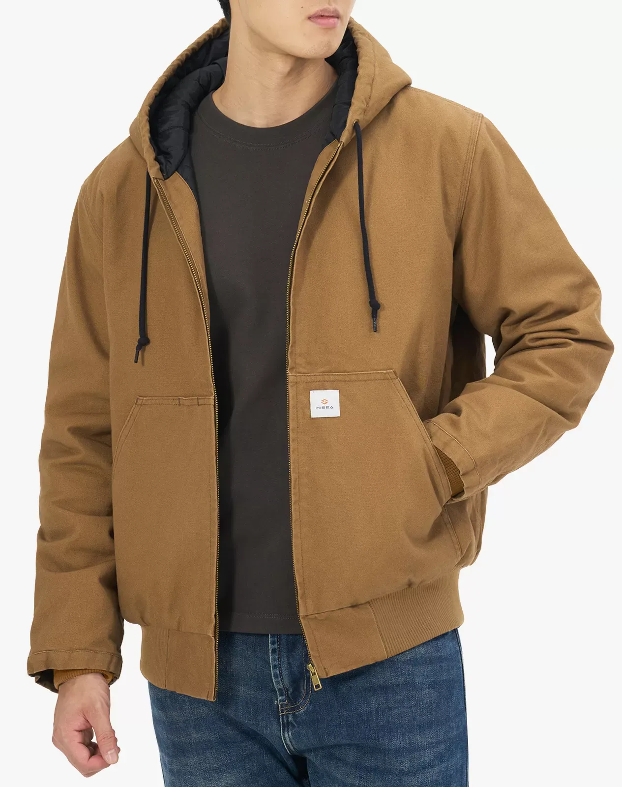 Brown Men's Insulated Canvas Hooded Work Jacket for GZ25MCP image 3