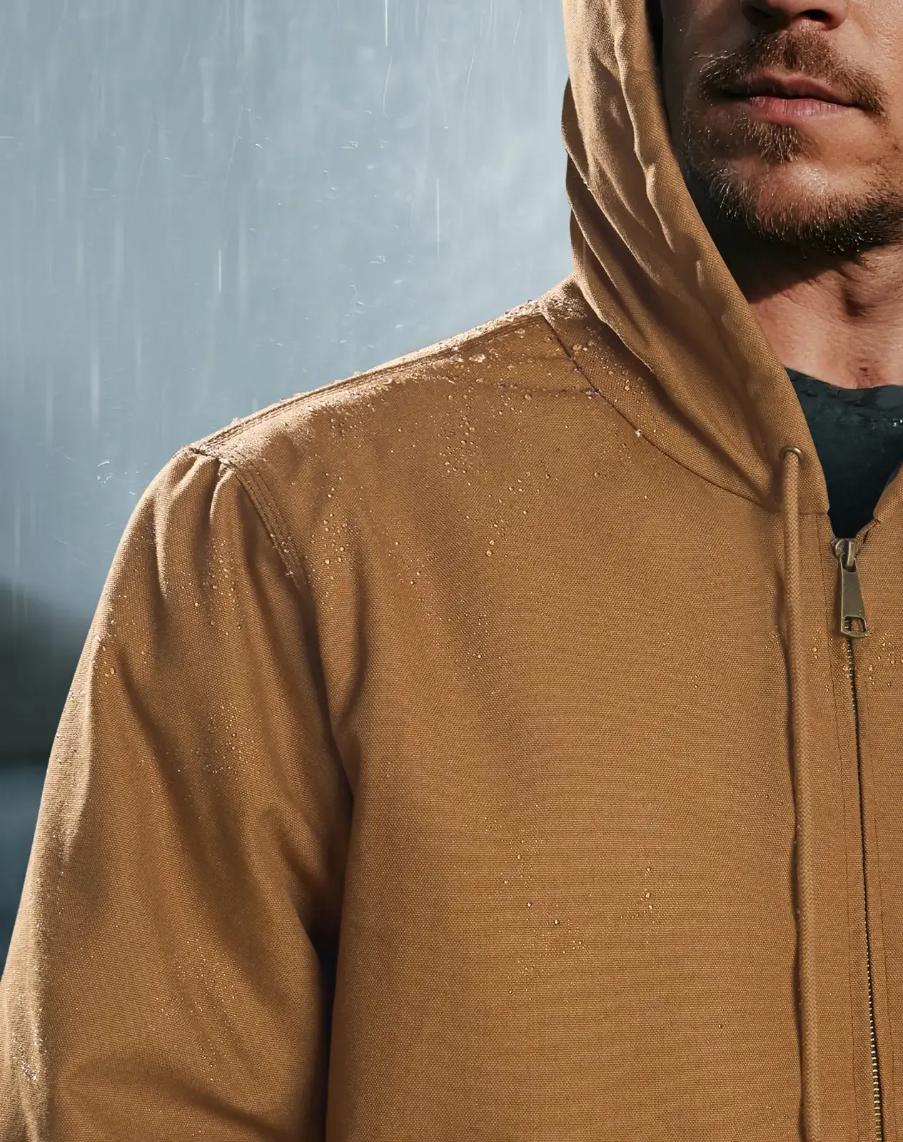 Brown Men's Insulated Canvas Hooded Work Jacket for GZ25MCP image 3