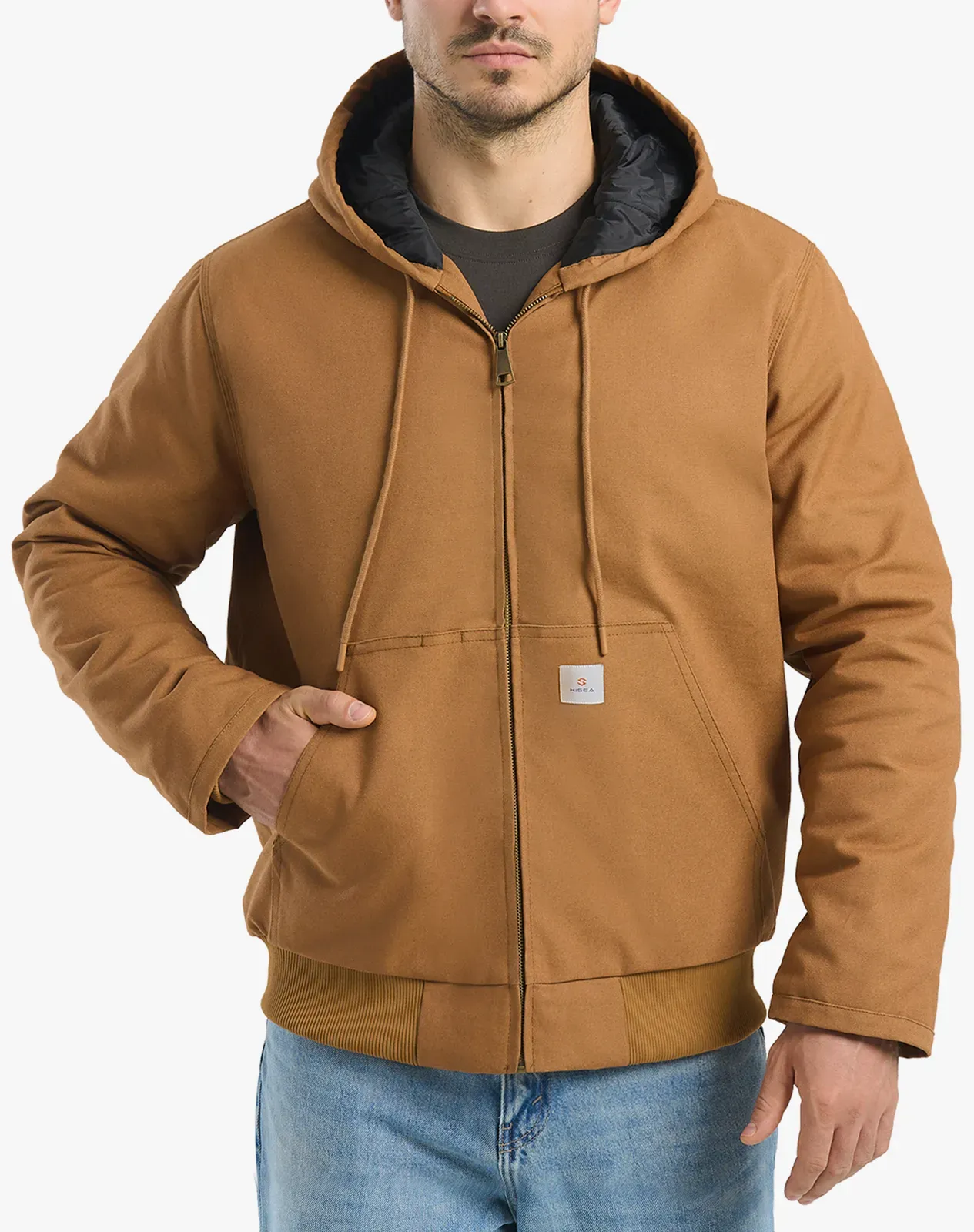 Grey Men's Insulated Canvas Hooded Work Jacket Thermax $84.99 | HISEA