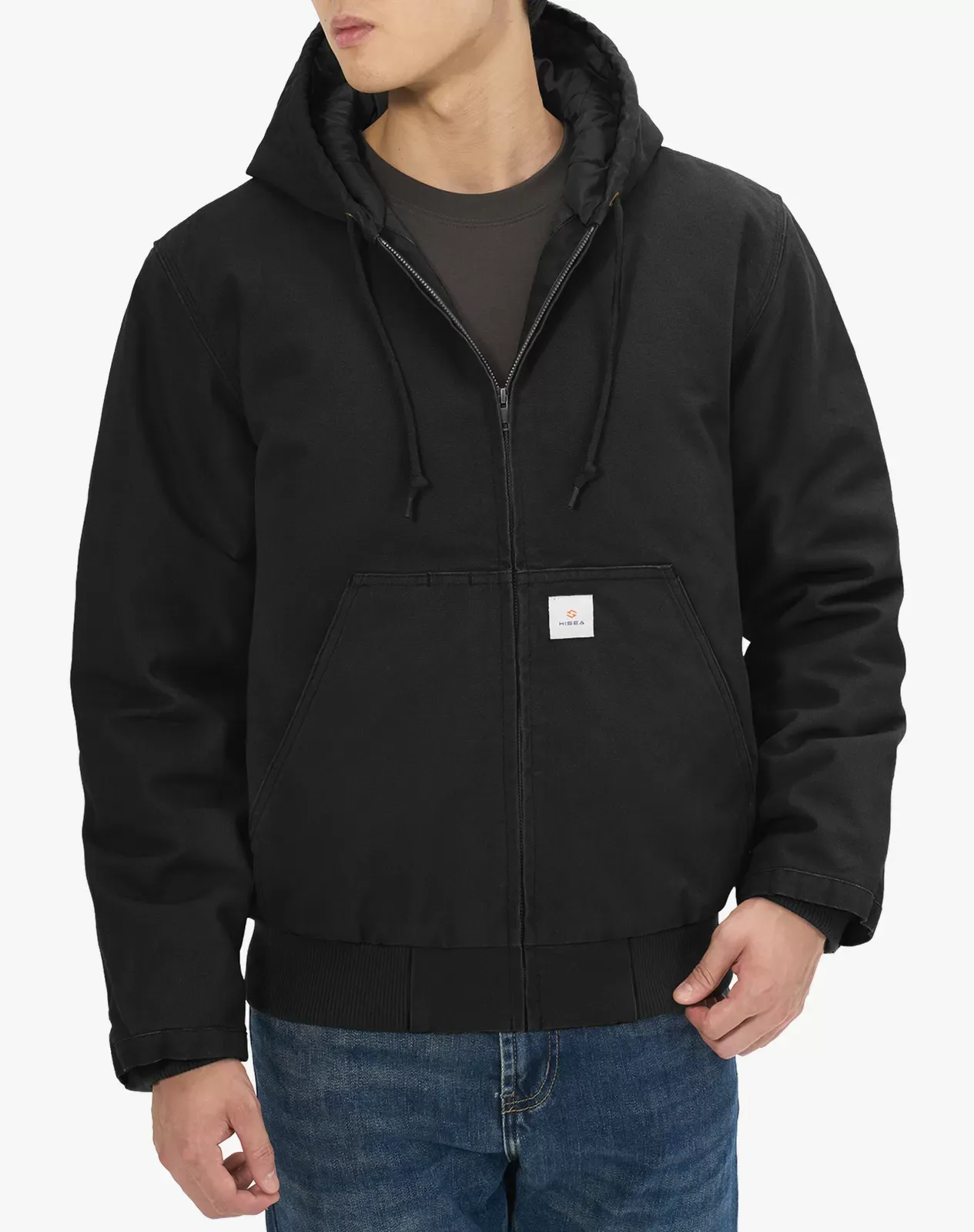Black Men's Insulated Canvas Hooded Work Jacket | HISEA