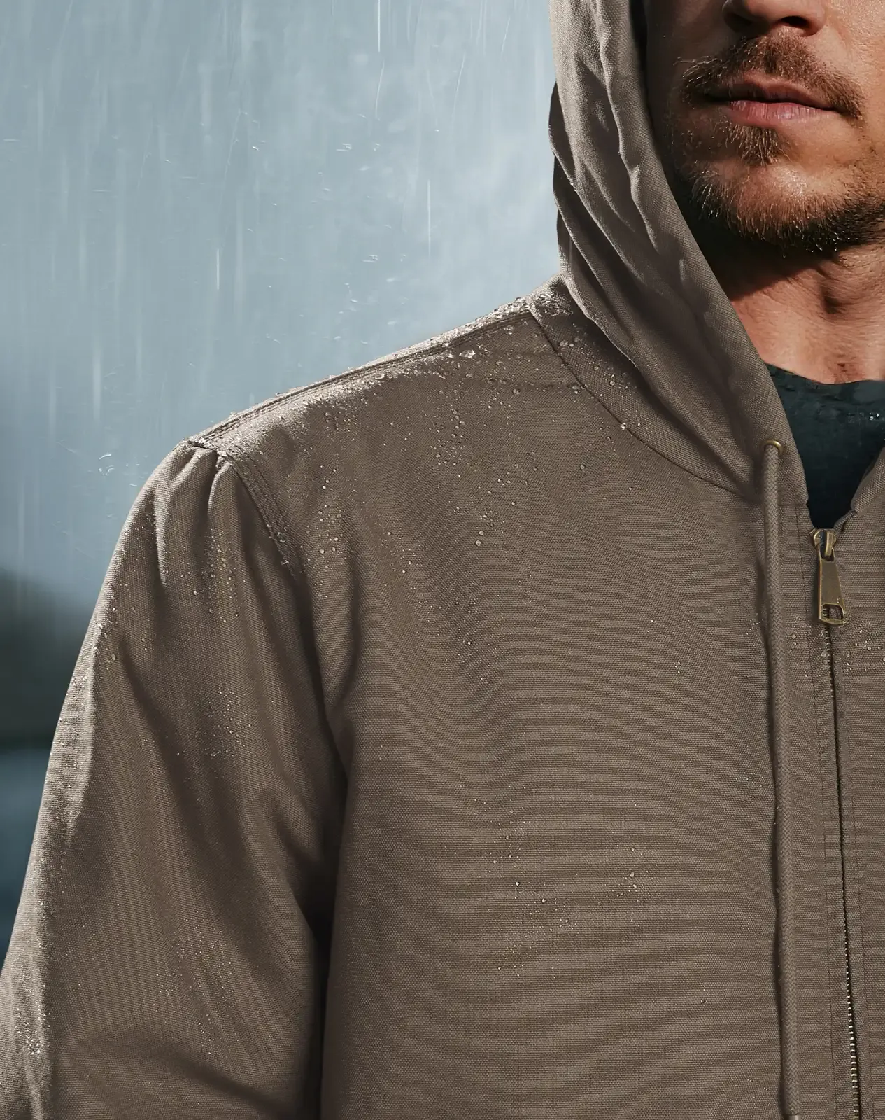 Khaki Men's Insulated Canvas Hooded Work Jacket for GZ25MCP image 3