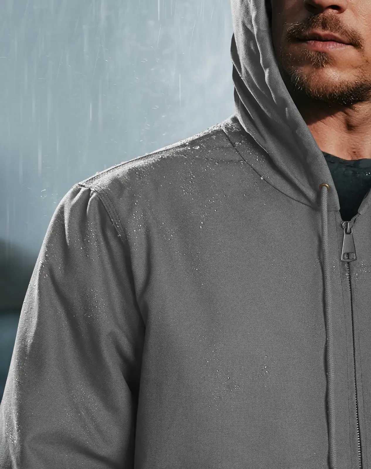 Grey Men's Insulated Canvas Hooded Work Jacket for GZ25MCP image 3
