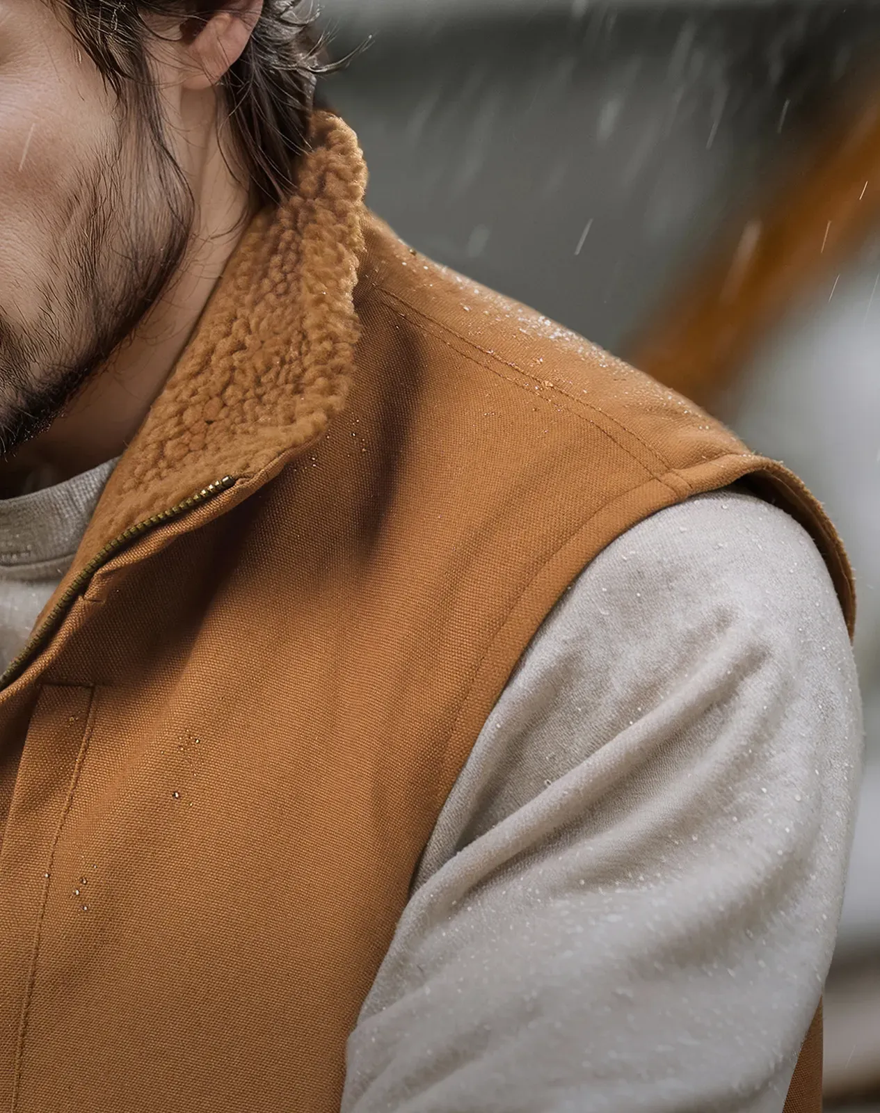 Brown Men’s Insulated Canvas Workwear Mock-Neck Vest for GZ26MCP image 4
