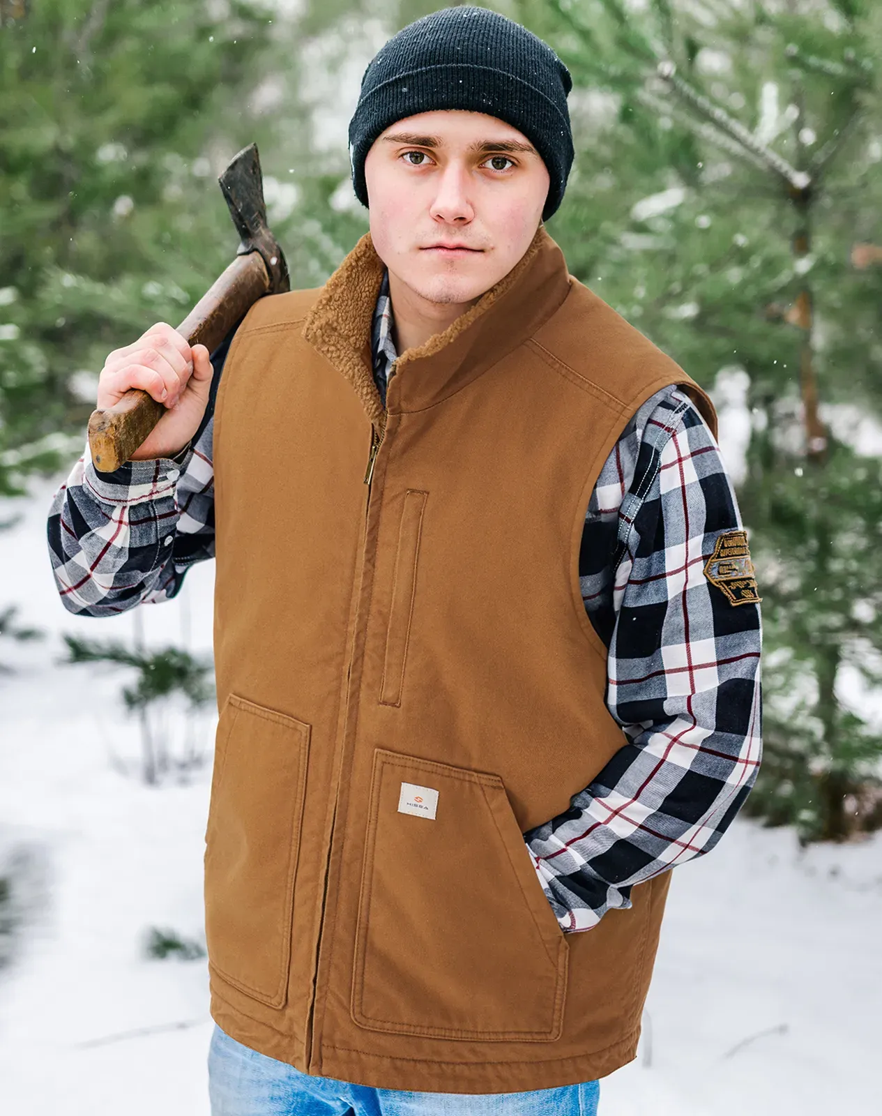 Brown Men’s Insulated Canvas Workwear Mock-Neck Vest for GZ26MCP image 6