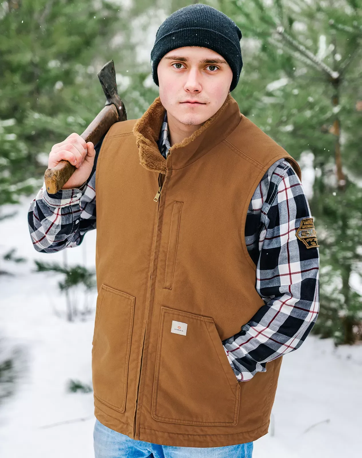 Brown Men's Insulated Canvas Workwear Mock-Neck Vest for GZ26MCP image 6