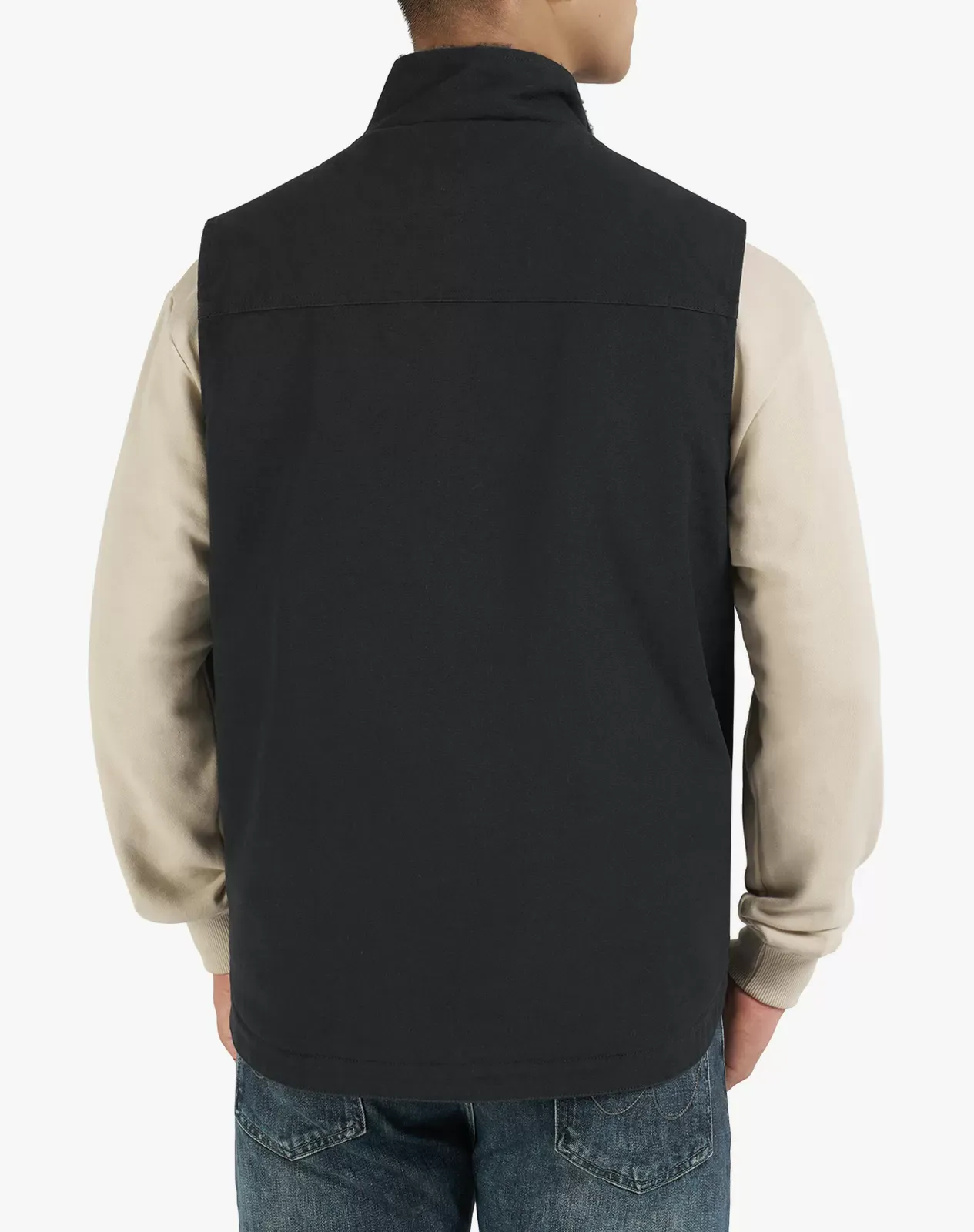 Black Men's Insulated Canvas Workwear Mock-Neck Vest | HISEA