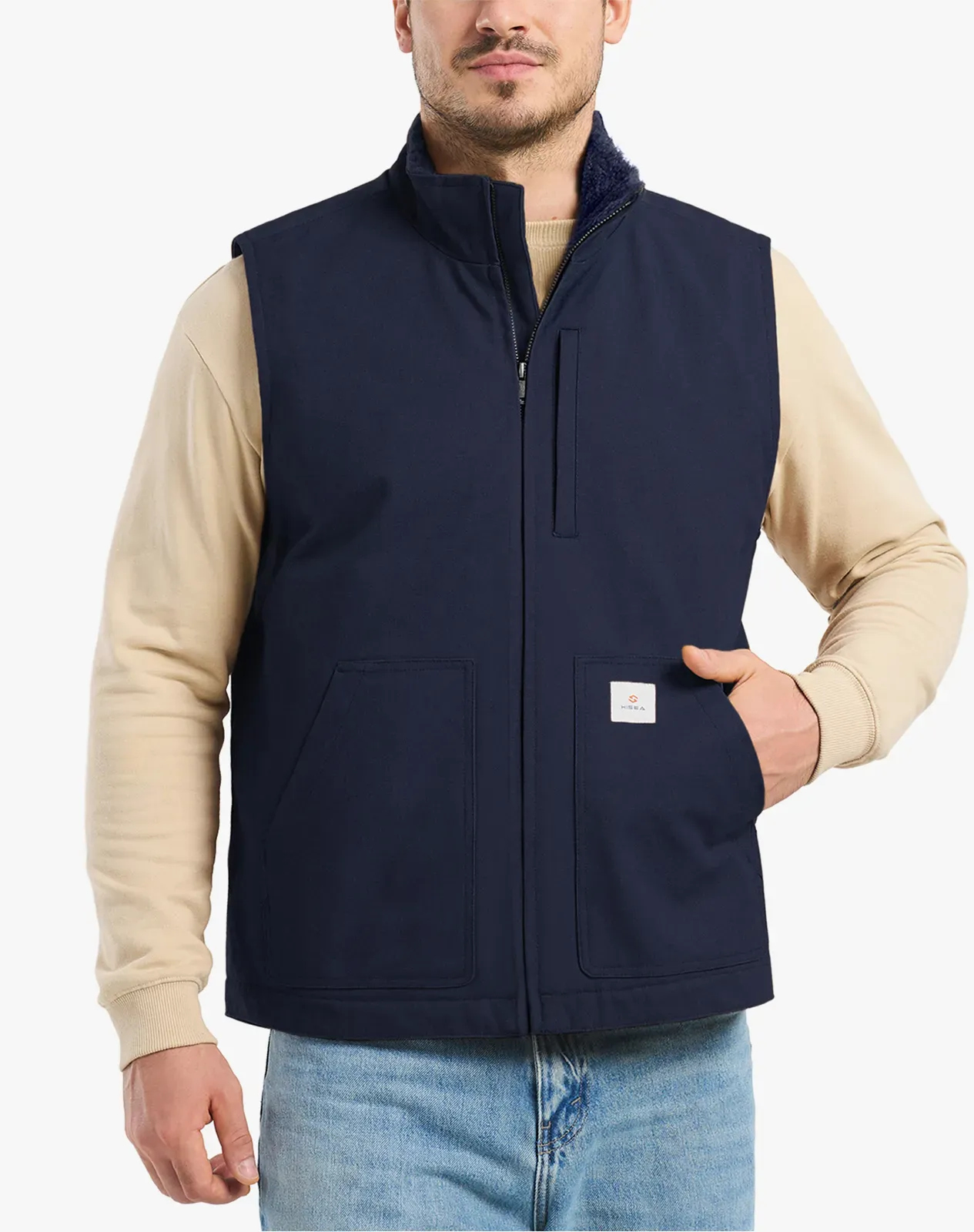 Navy Men's Insulated Canvas Workwear Mock-Neck Vest Thermax $62.99