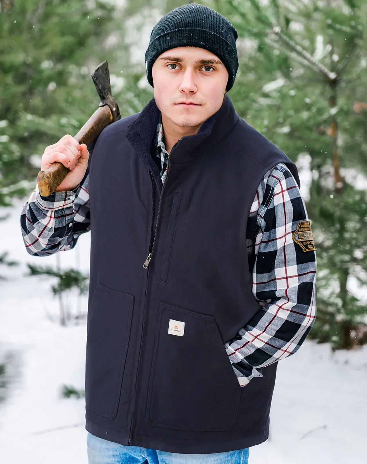 Navy Men’s Insulated Canvas Workwear Mock-Neck Vest for GZ26MCP image 6