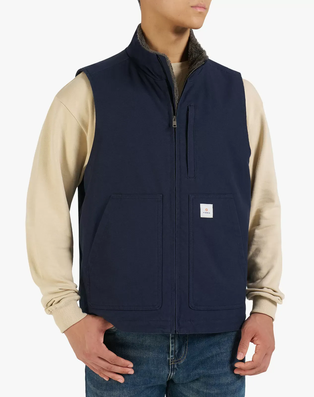 Navy Men's Insulated Canvas Workwear Mock-Neck Vest | HISEA
