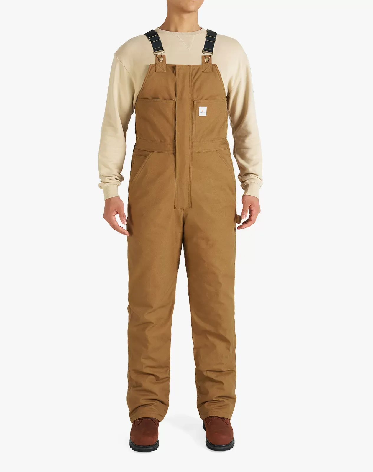 Brown Men's Loose Fit Duck Insulated Canvas Bib Overalls | HISEA