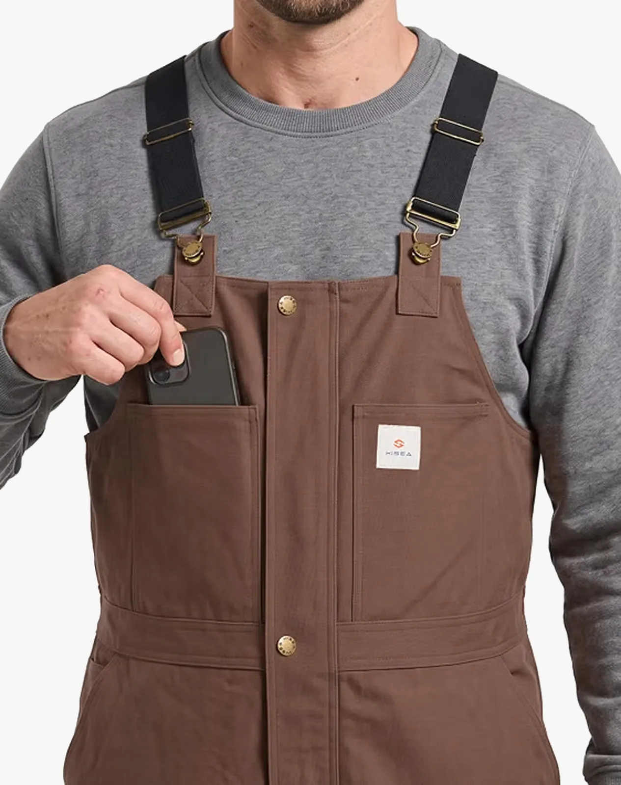 Dark brown Men's Loose Fit Duck Insulated Canvas Bib Overalls for GZ27MCP image 4