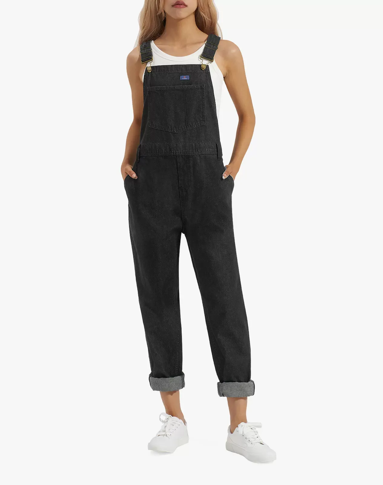Black Women's Relaxed Fit Denim Bib Overall | HISEA