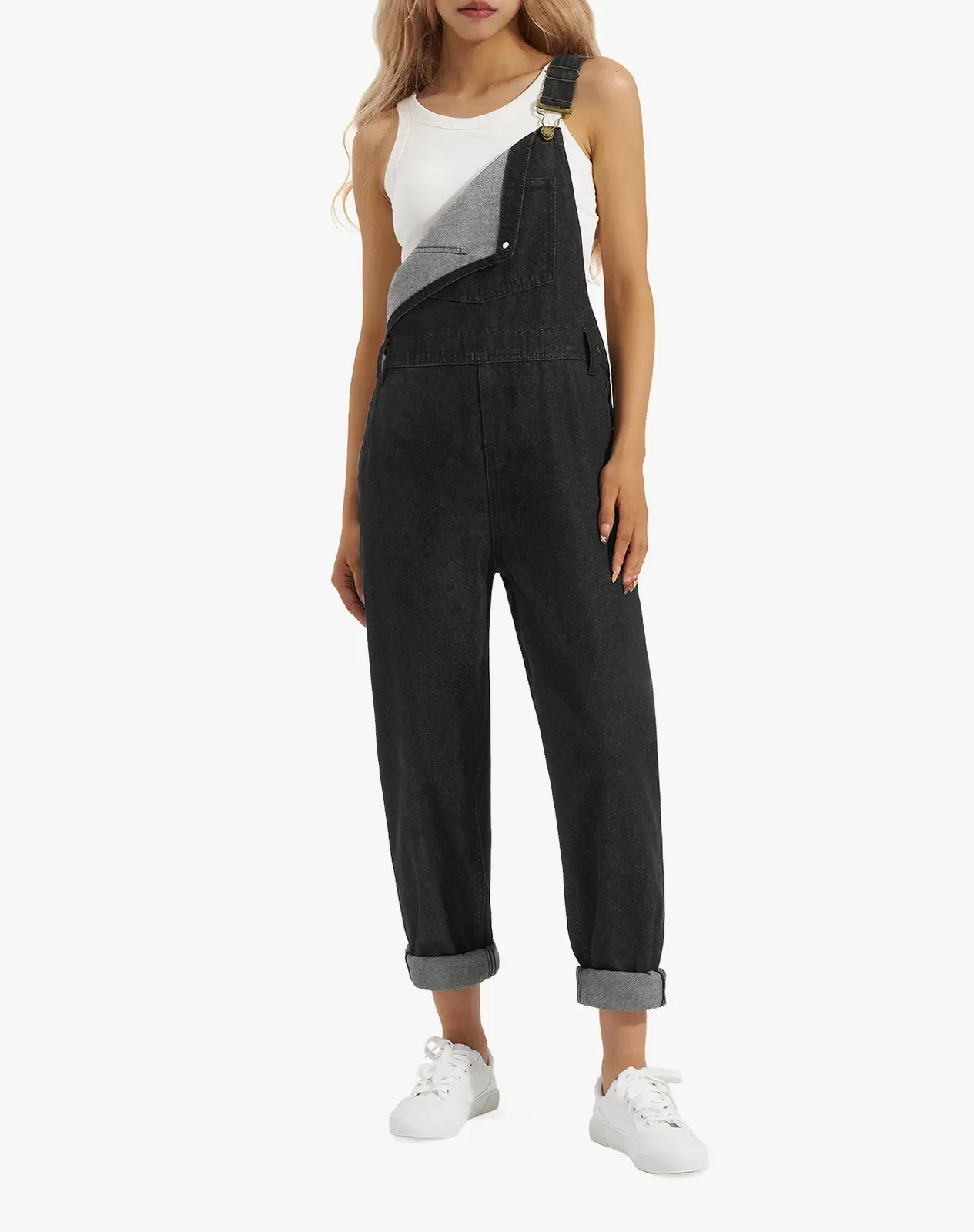 Black Women's Relaxed Fit Denim Bib Overall | HISEA