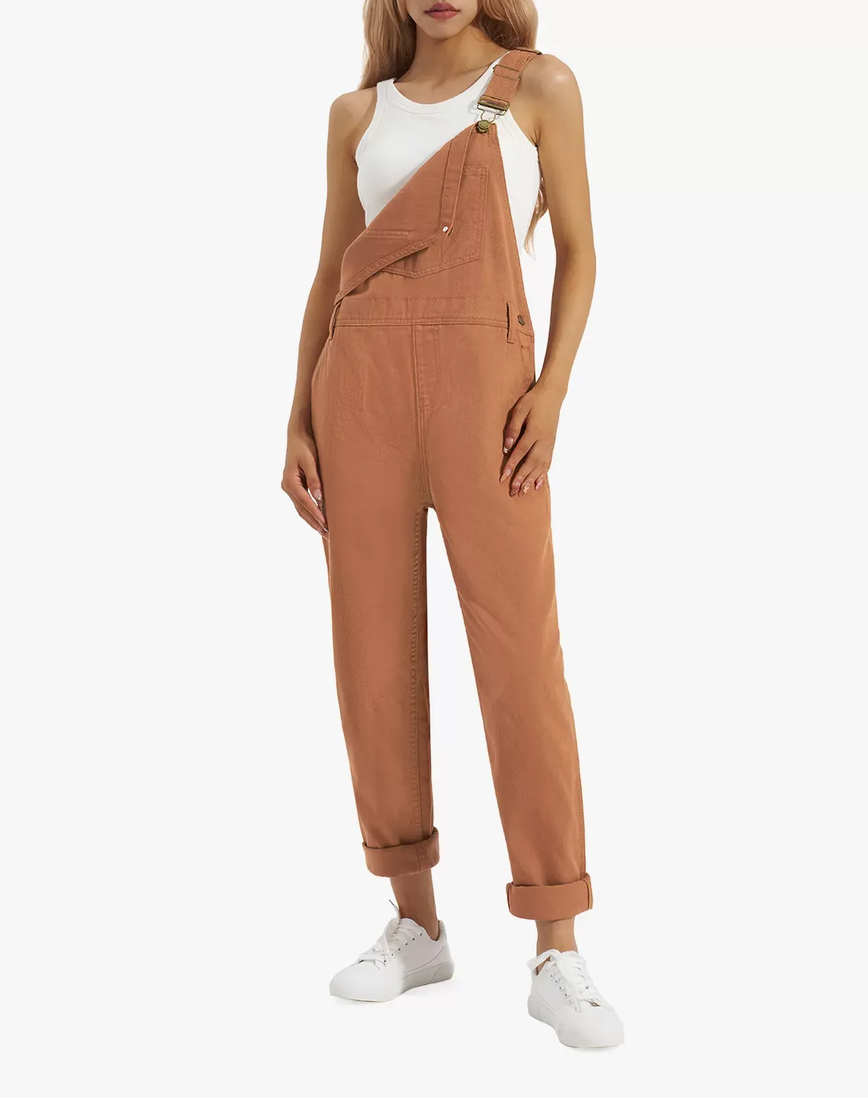 Camel Women's Relaxed Fit Denim Bib Overall | HISEA