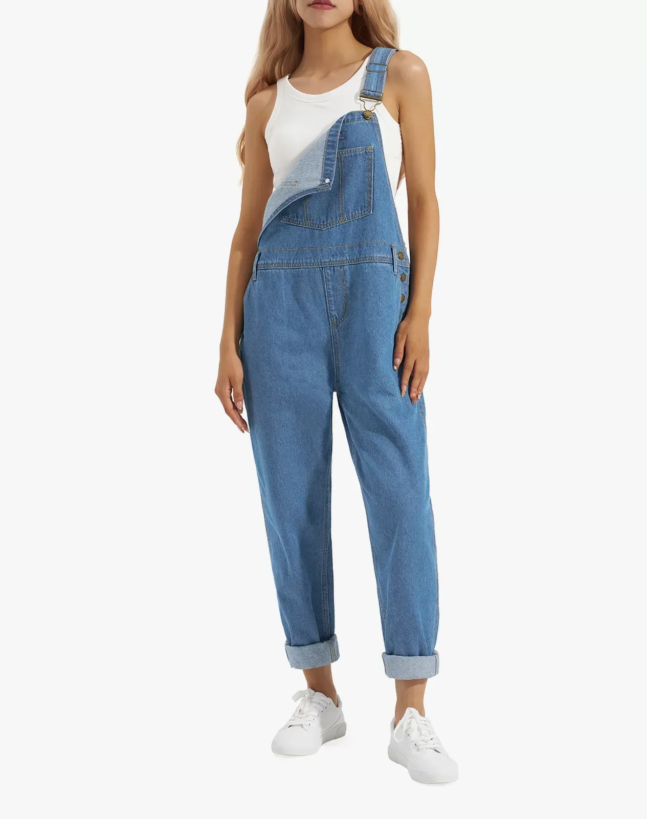 Blue Women’s Relaxed Fit Denim Bib Overall for GZ29WCP image 3