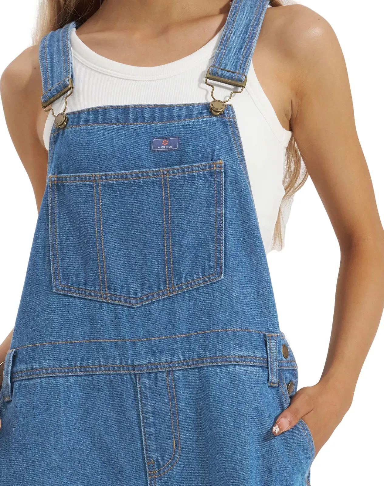 Blue Women's Relaxed Fit Denim Bib Overall | HISEA