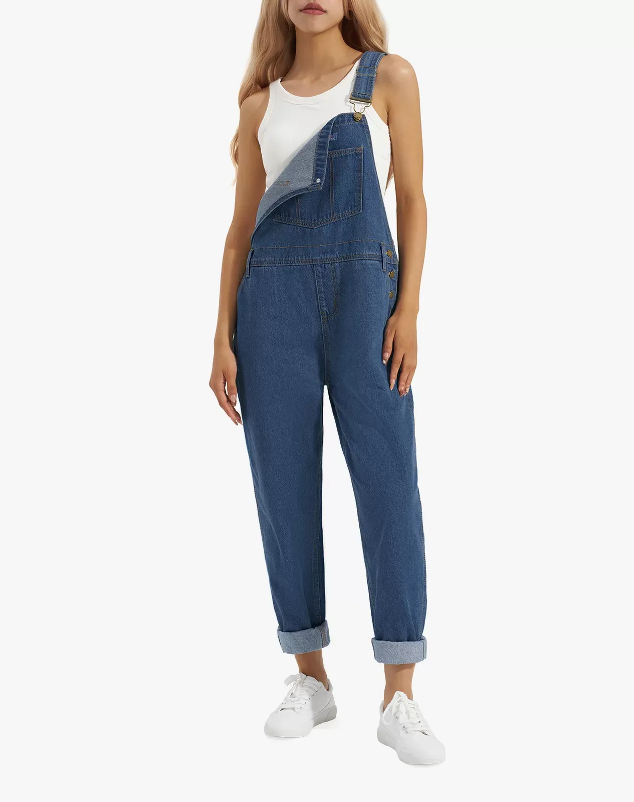Navy Women's Relaxed Fit Denim Bib Overall for GZ29WCP image 3