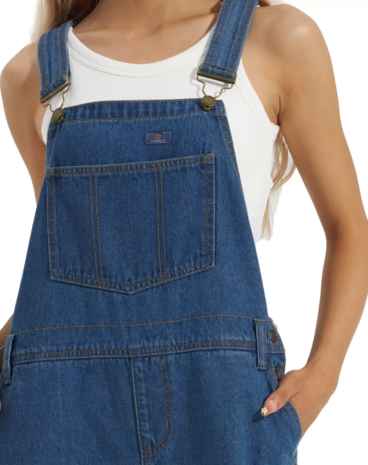 Navy Women's Relaxed Fit Denim Bib Overall for GZ29WCP image 4