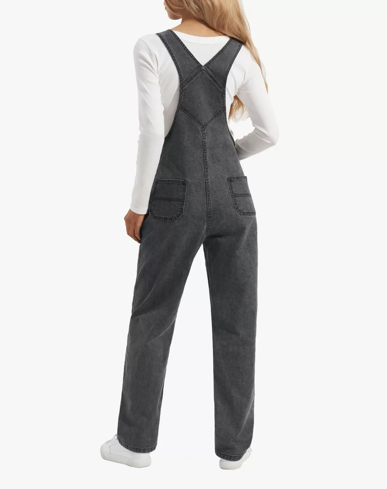 Grey Women's Stretch Denim Bib Overalls | HISEA