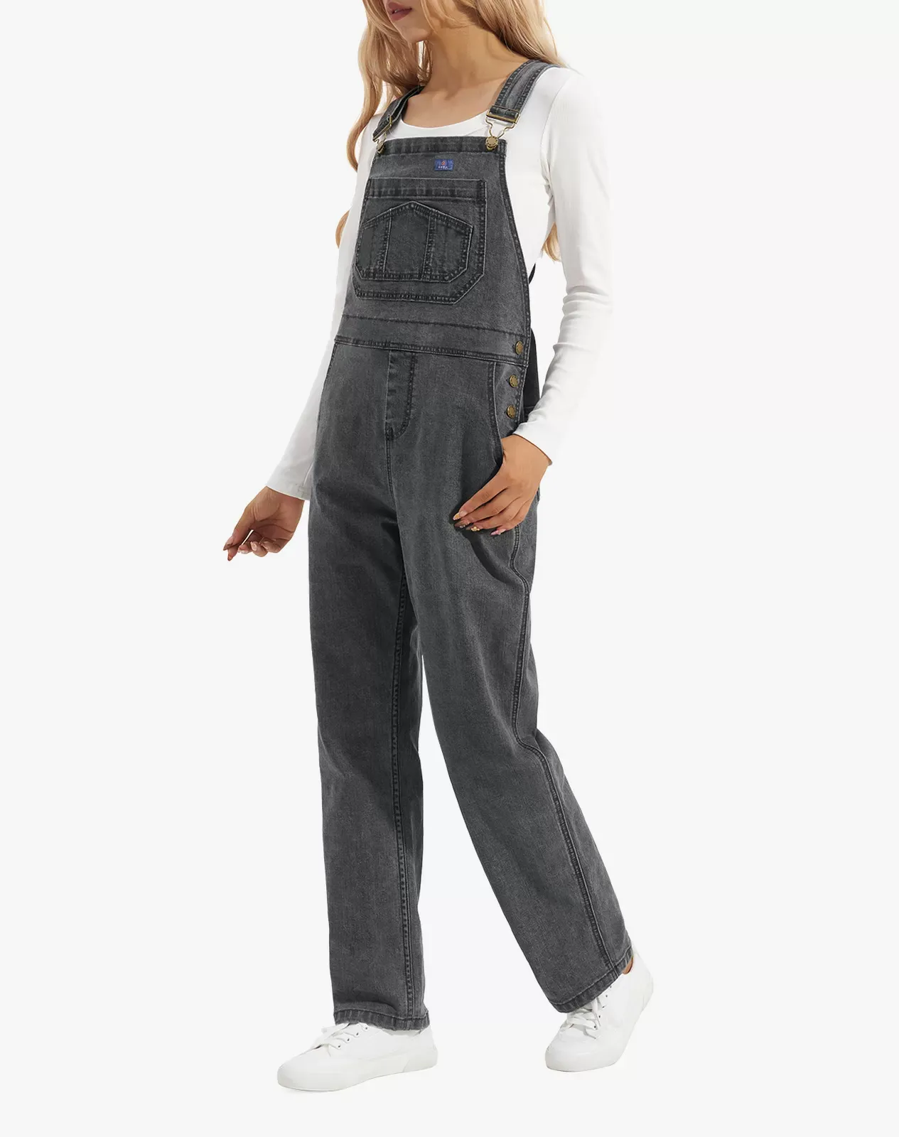 Grey Women's Stretch Denim Bib Overalls for GZ30WCP image 2