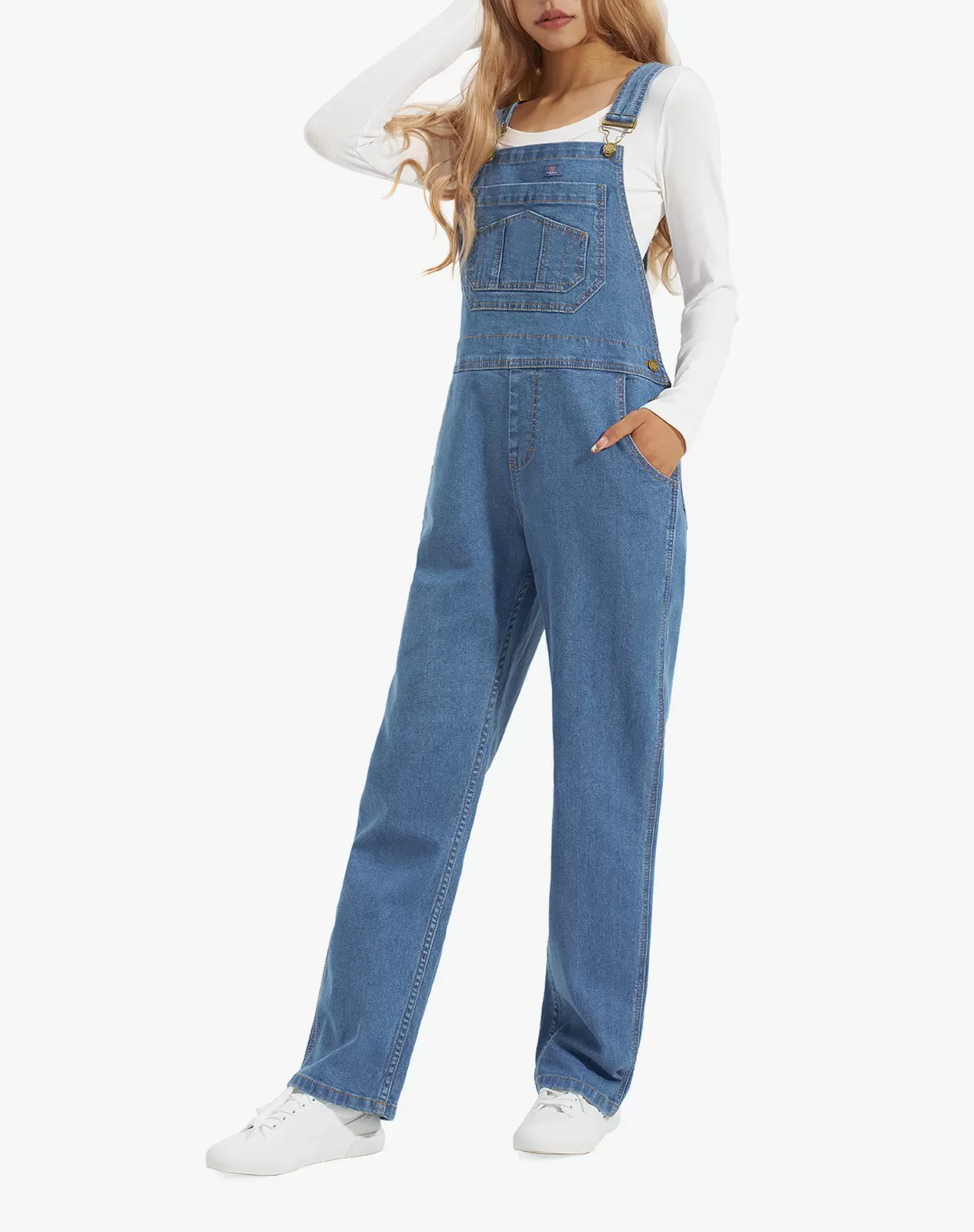 Stone washed blue Women's Stretch Denim Bib Overalls for GZ30WCP image 2