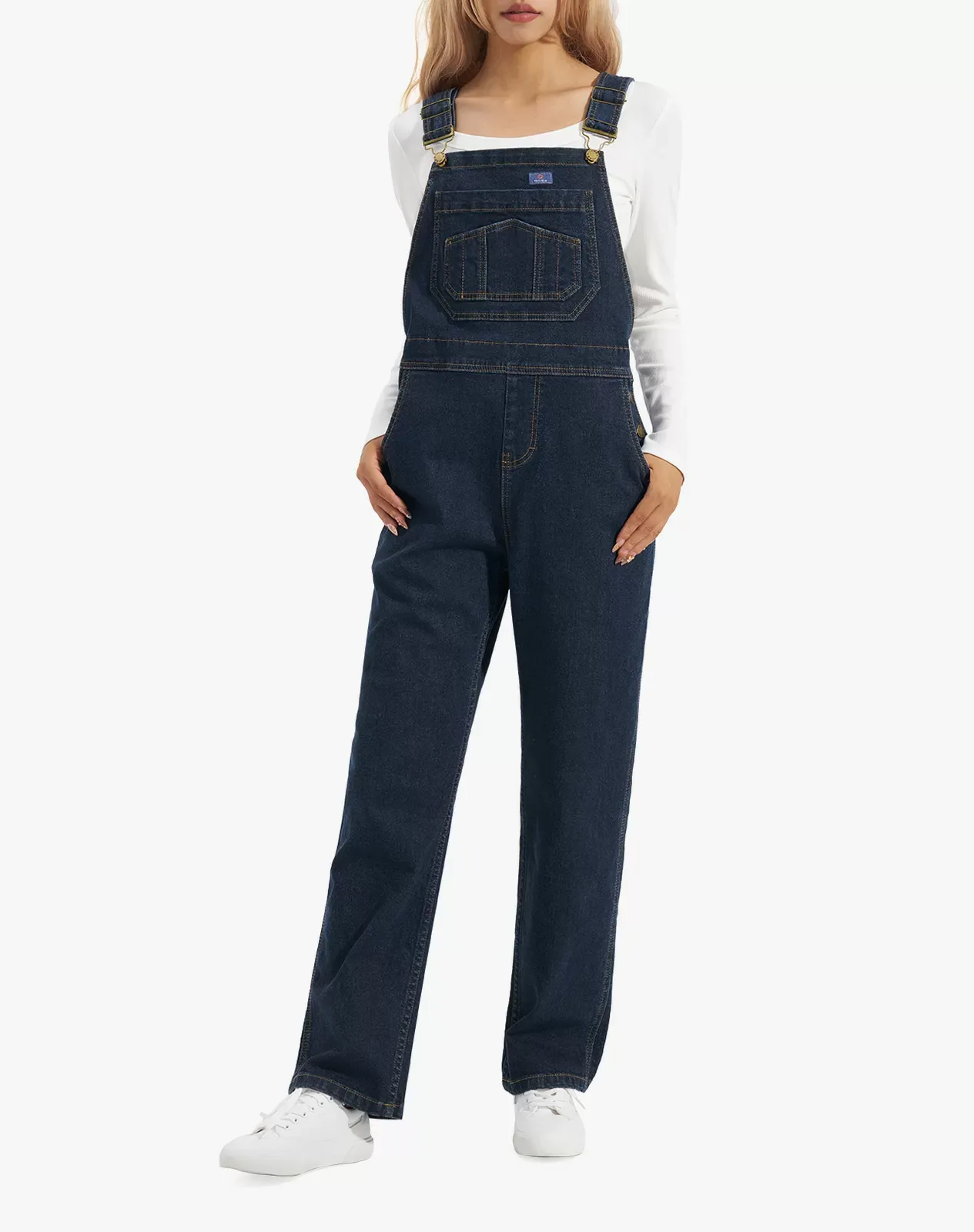 Navy Women's Stretch Denim Bib Overalls | HISEA