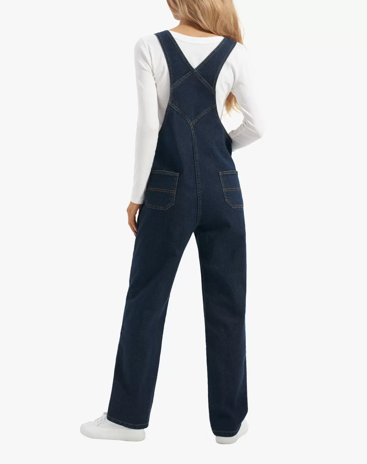 Navy Women's Stretch Denim Bib Overalls | HISEA