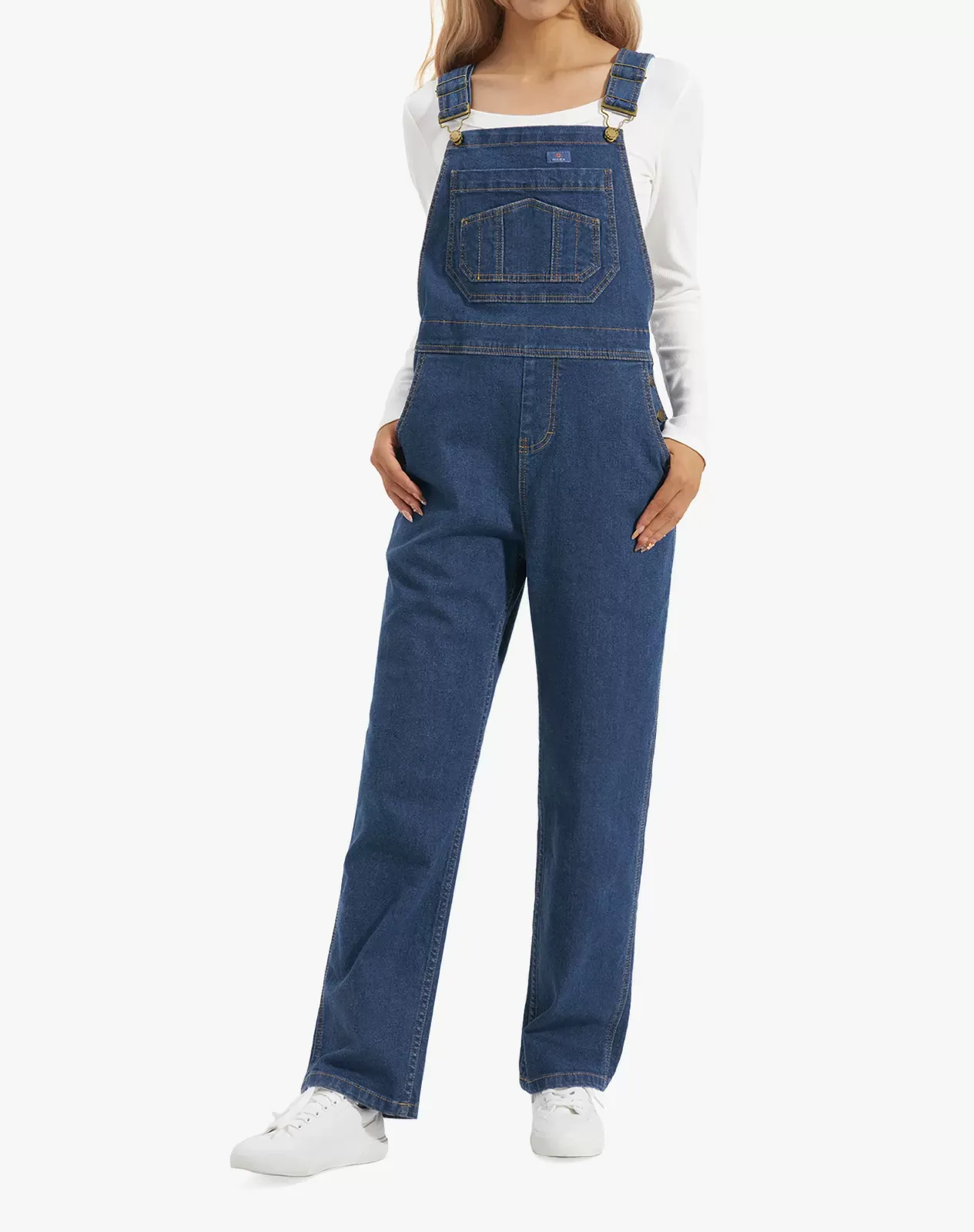 Blue Women's Stretch Denim Bib Overalls for GZ30WCP image 1