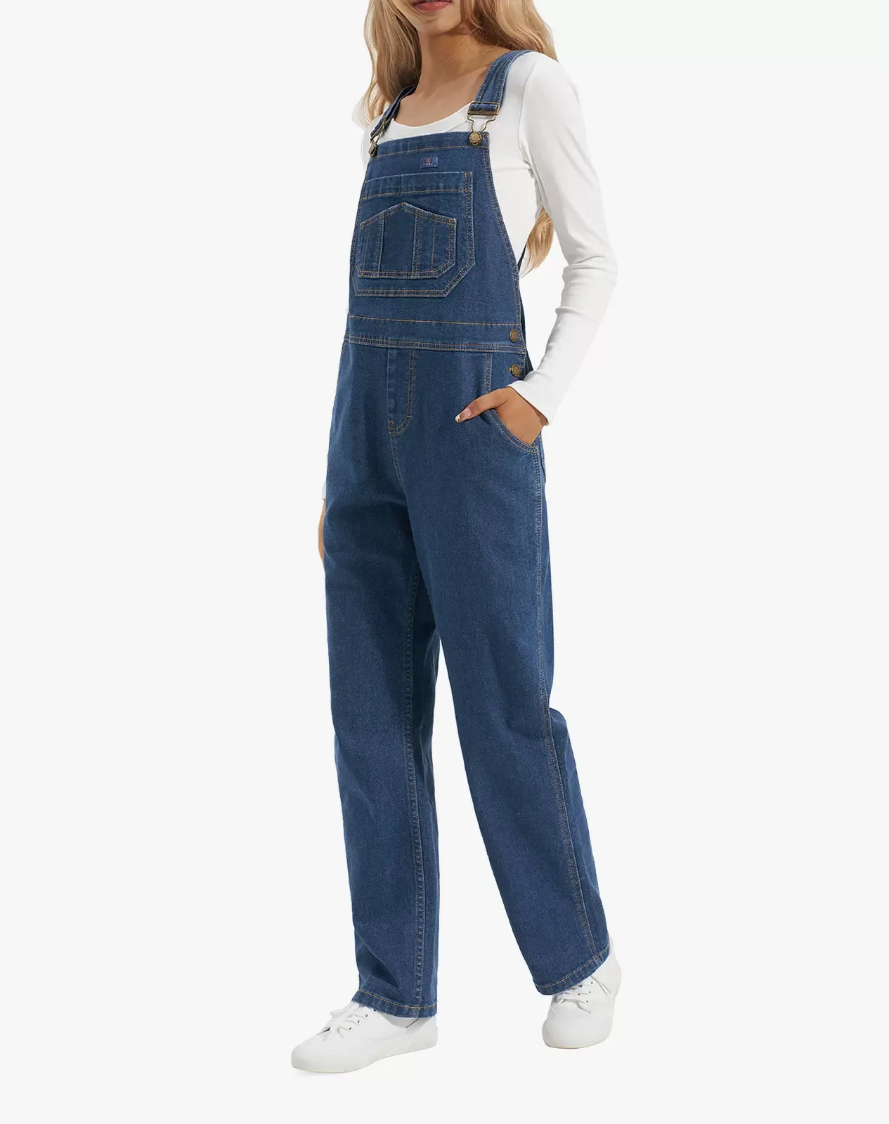 Blue Women's Stretch Denim Bib Overalls for GZ30WCP image 2