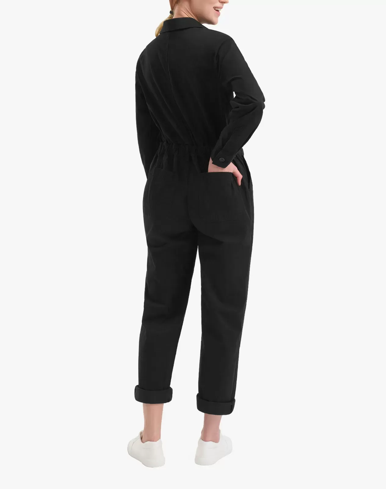 Black Women's Relaxed Fit Flexible Long Sleeve Coveralls | HISEA