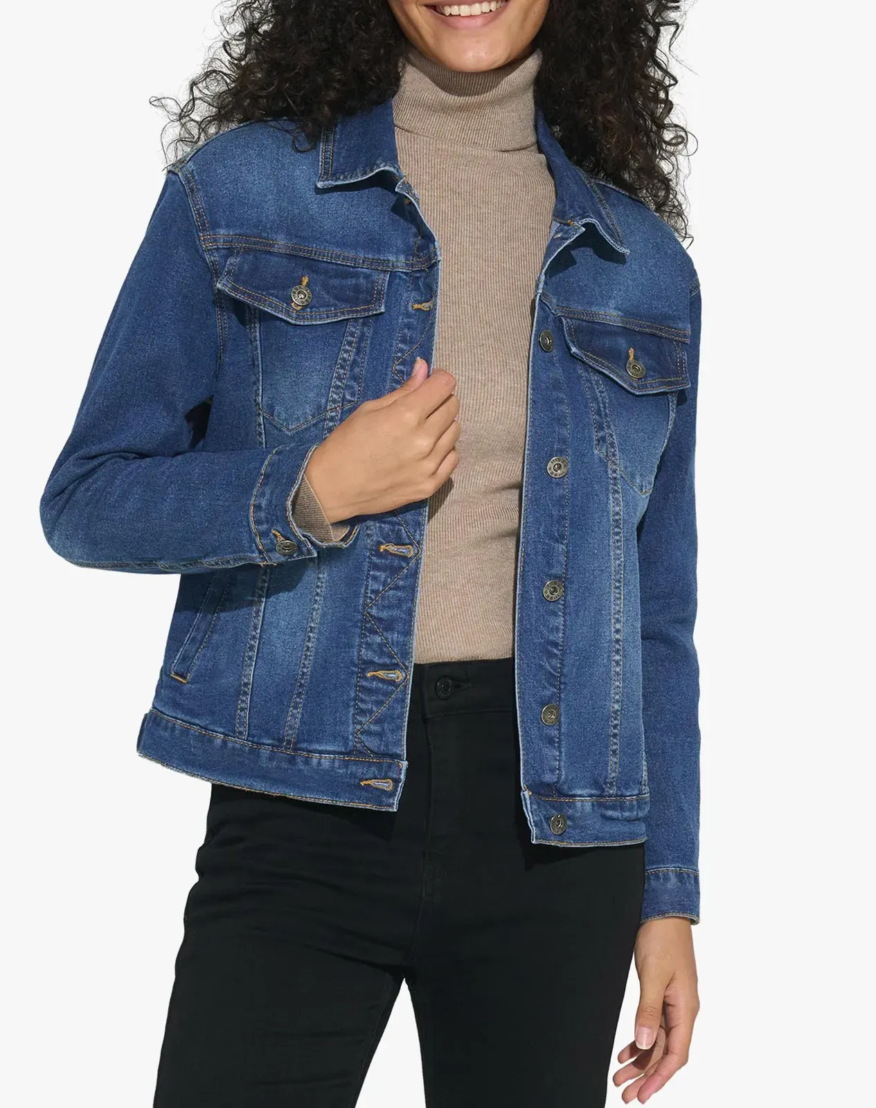 Navy Women's Stretch Long Sleeve Denim Jacket for GZ33WCP image 2