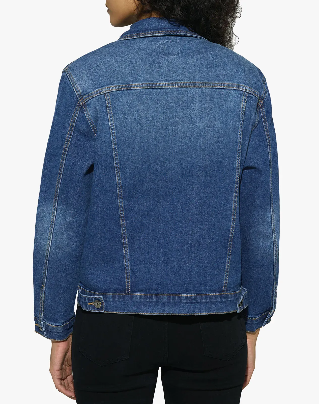 Navy Women's Stretch Long Sleeve Denim Jacket for GZ33WCP image 3
