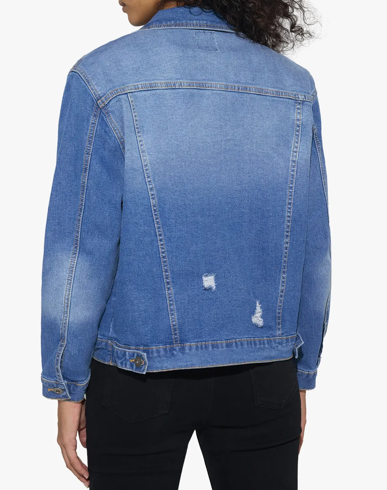Stone washed blue Women's Stretch Long Sleeve Denim Jacket for GZ33WCP image 3